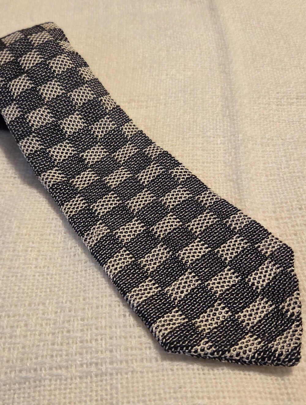 Primavera By Tie Rack 100% Silk Knit Tie Black White Check Italy